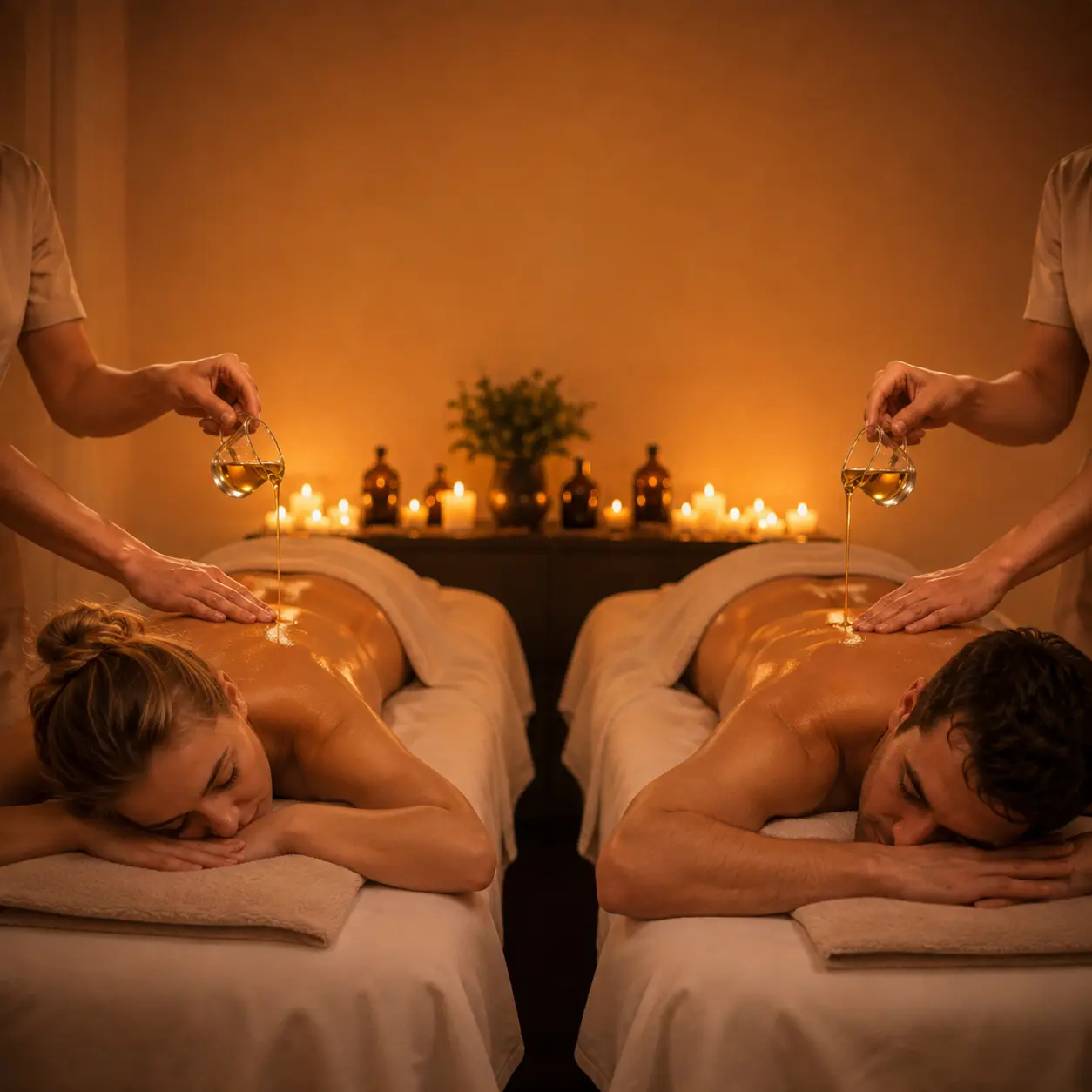 Couples aroma massage in private Takapuna treatment room