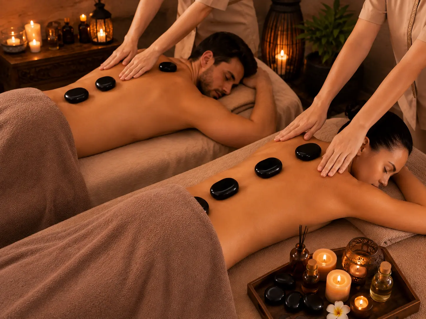 Couples hot stone massage ritual in Takapuna